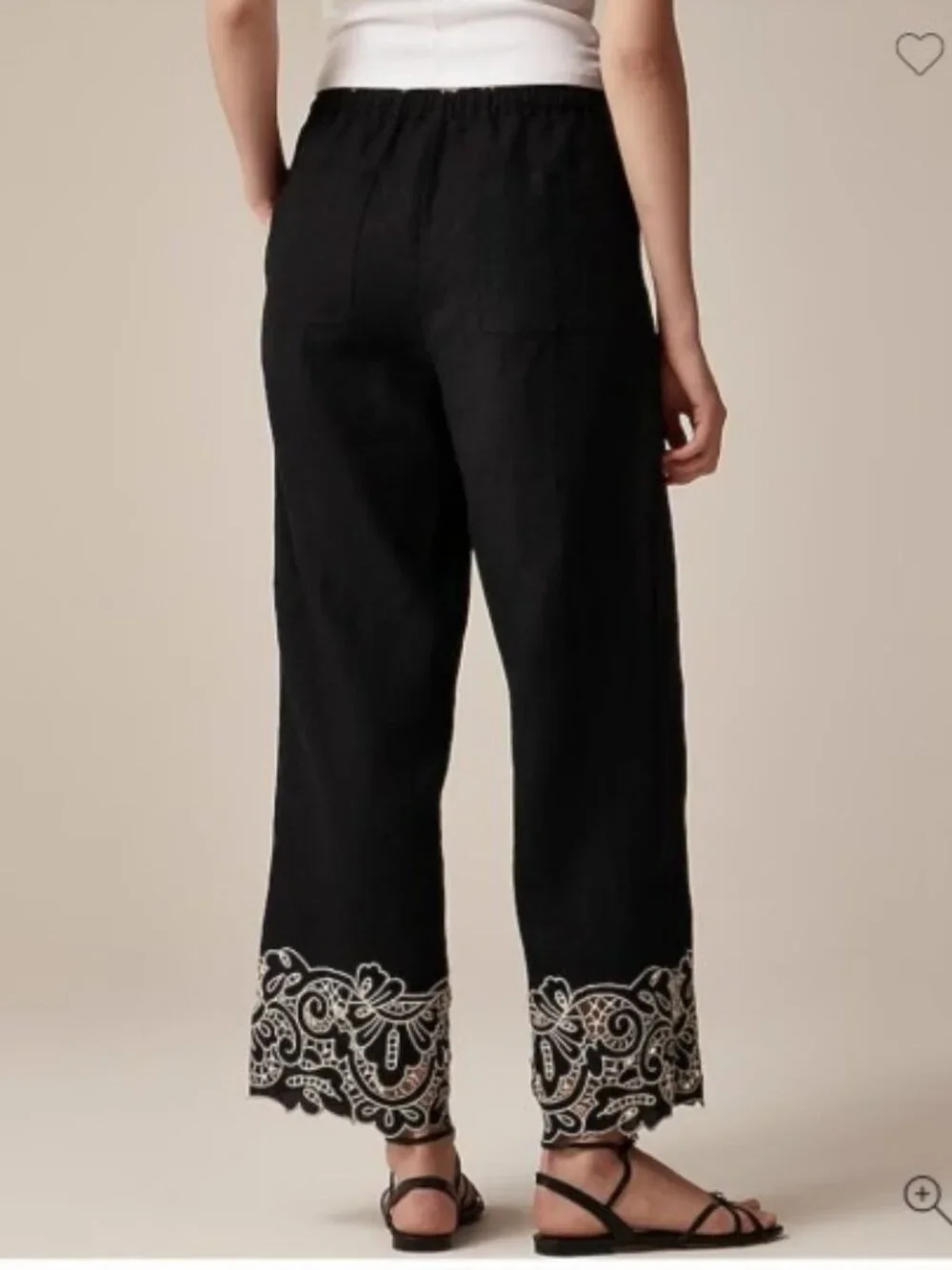 NWT J.crew Soleil Pants, Black Embroidered Linen, Medium